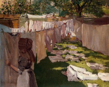  Merritt Painting - Wash Day A Back Yark Reminiscence of Brooklyn William Merritt Chase